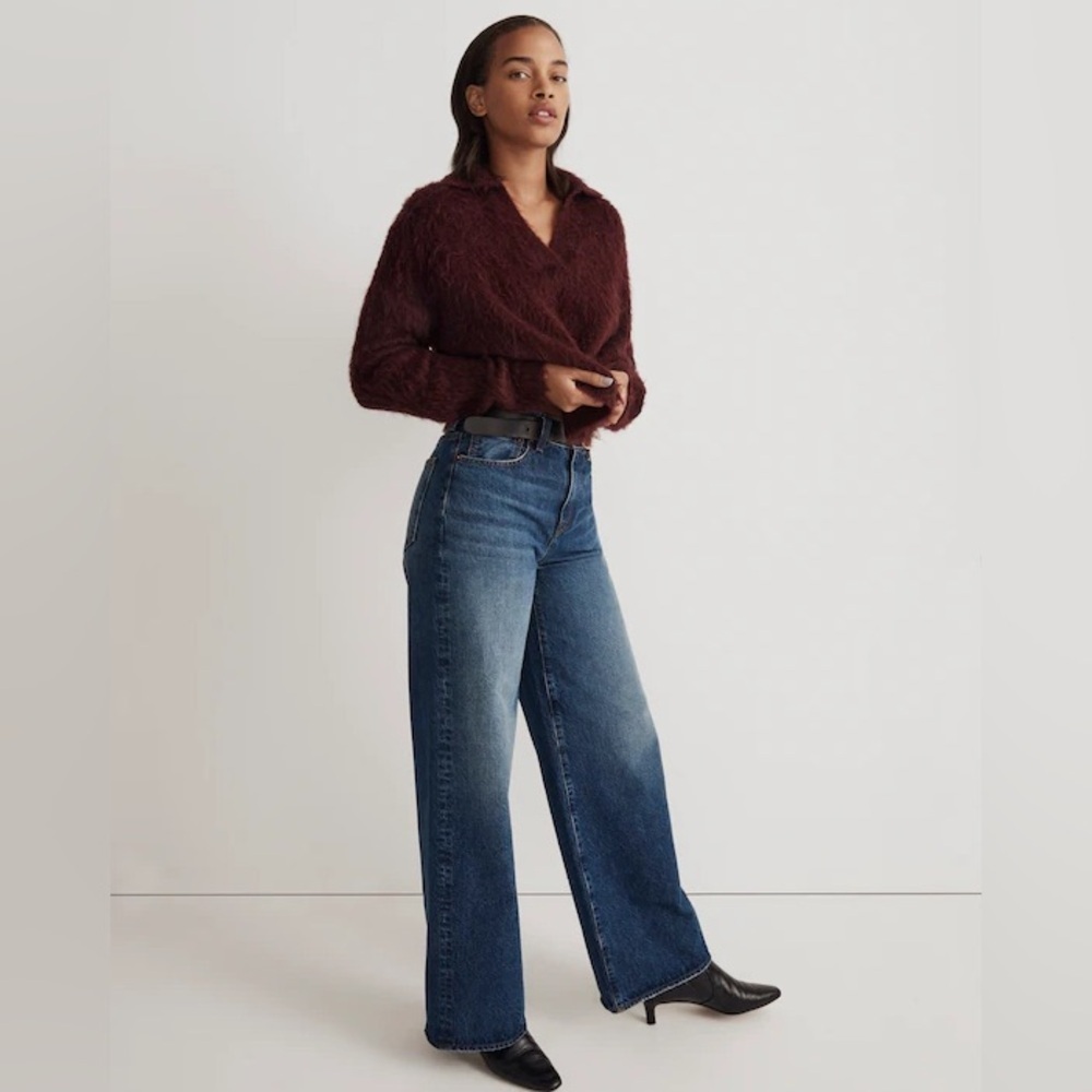 Madewell Brushed Polo Sweater in Heather Currant Size S Soft & Cozy Holiday - Picture 2 of 12